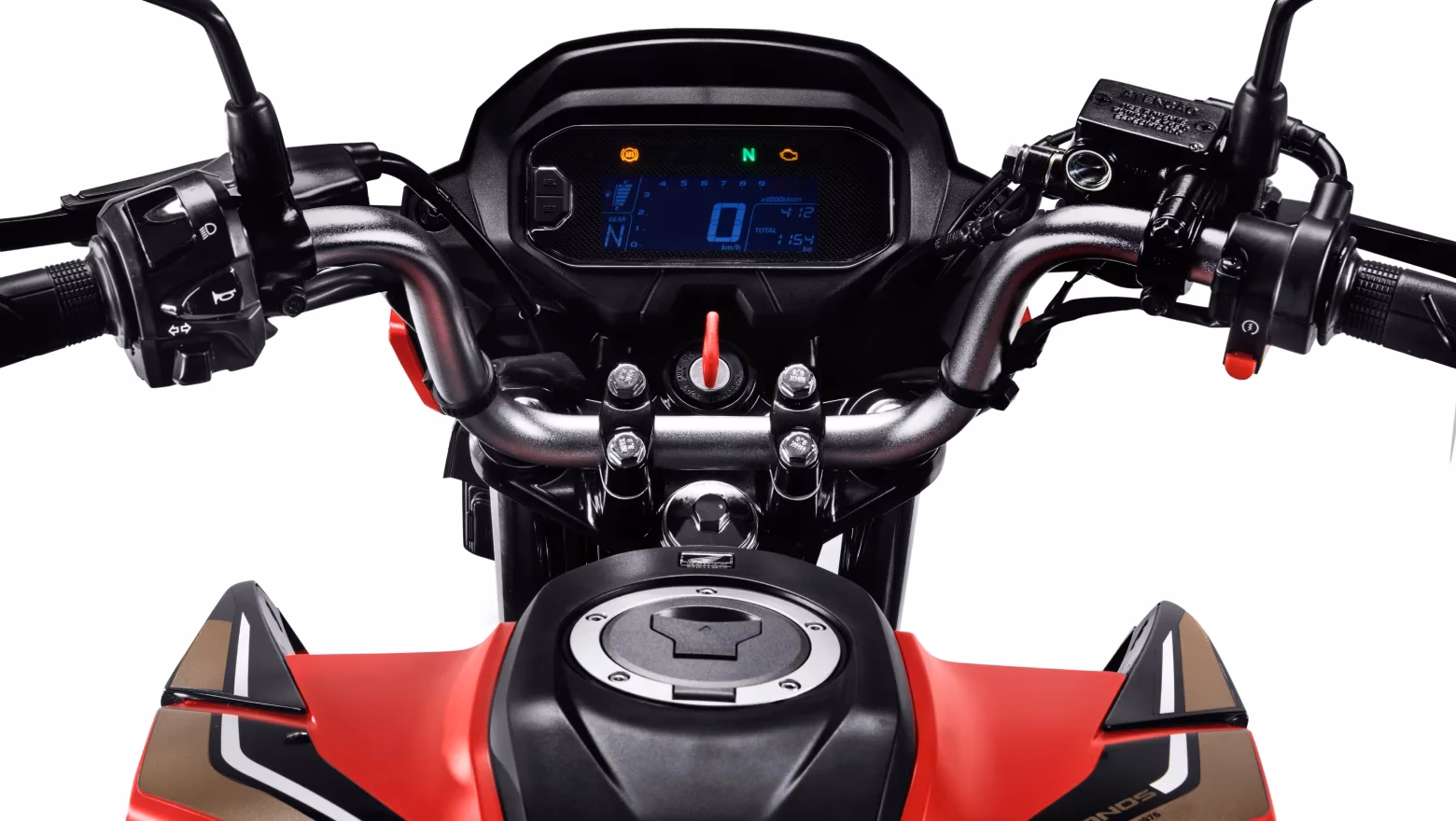 Moto Honda Nova Cg Comemorativa Vermelha Visao Close Painel Dianteiro Pov - 14 de 24